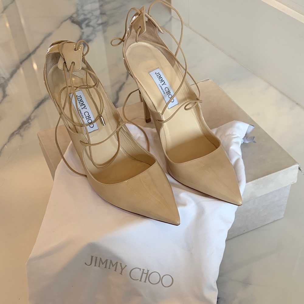Jimmy Choo Nude Patent Leather Vita Heels - Picture 2 of 4